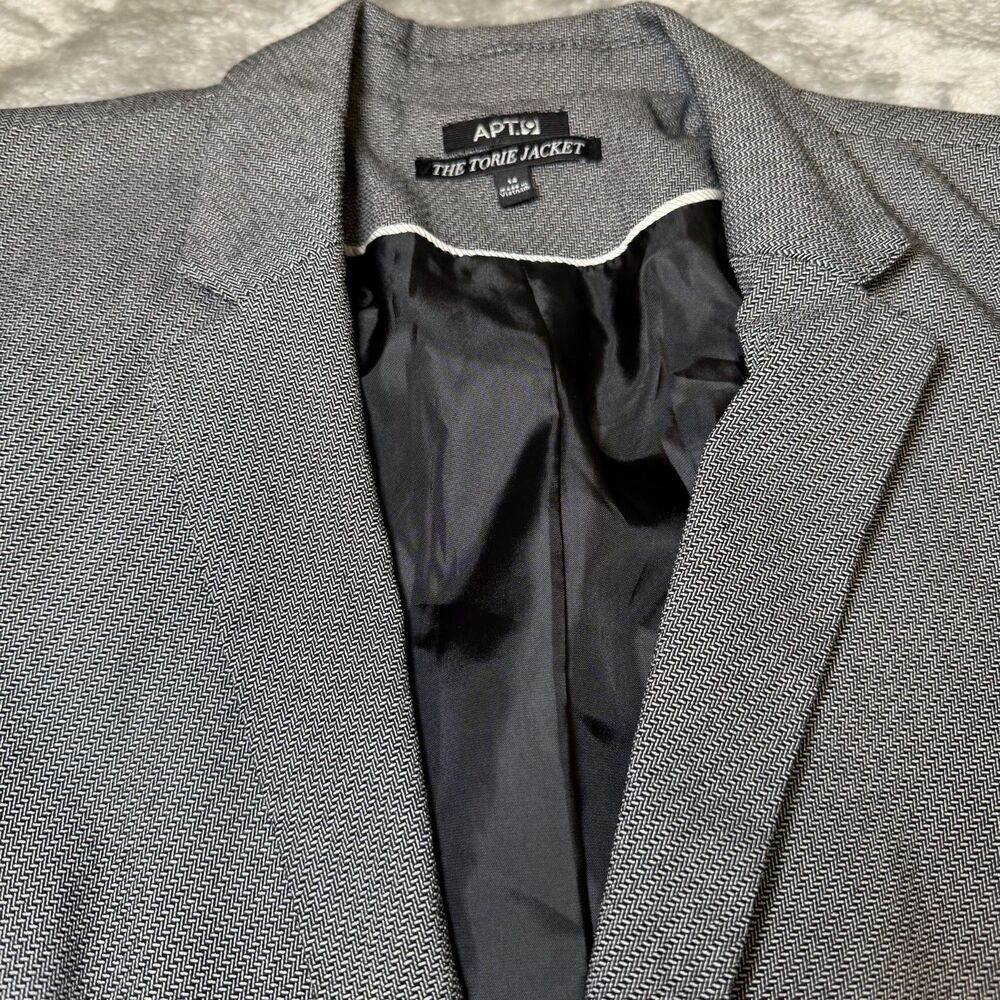 Apt 9 Womens Size 14 The Torie Blazer Gray Herringbone One Button Jacket Career - Picture 7 of 14